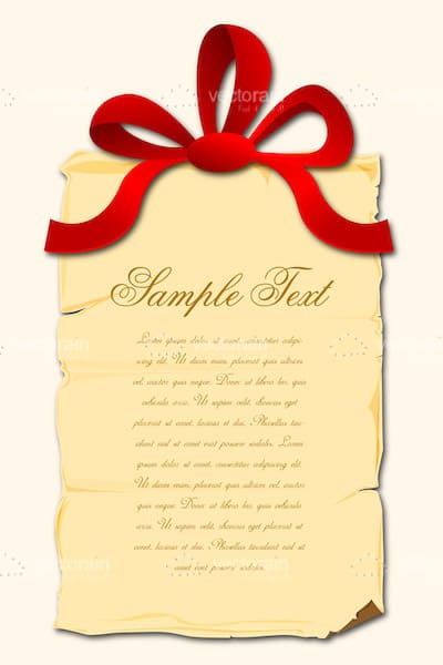 Aged Paper with Red Ribbon Bow and Sample Text